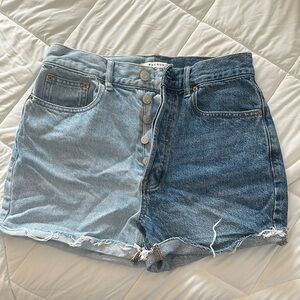 PacSun Two-Tone Light and Dark Blue Button-Fly Denim Shorts